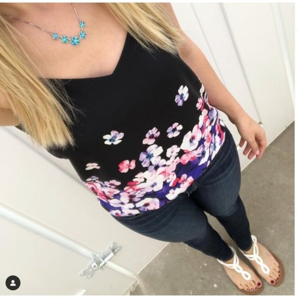 Express Black Camisole with Pink and Purple Floral Design - Picture 1 of 7